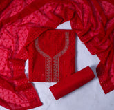 Georgette Red Unstitched Suit